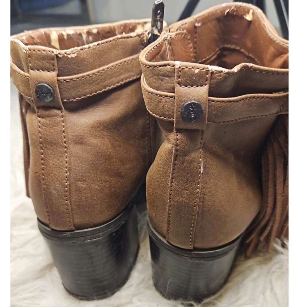 Circus by Sam Edelman Jolie Fringe Boots Saddle Brown 7.5M Zip Ankle Booties - Picture 4 of 7